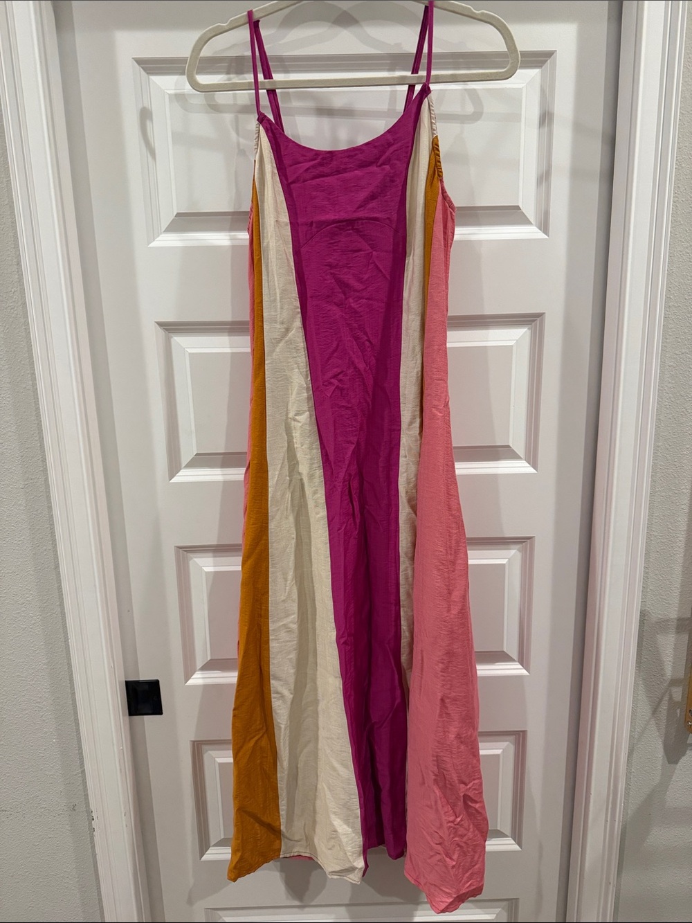 Colorblock Spaghetti-Strap Maxi Dress in Fuchsia and Pink